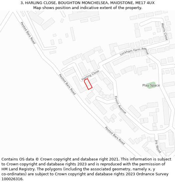 3, HARLING CLOSE, BOUGHTON MONCHELSEA, MAIDSTONE, ME17 4UX: Location map and indicative extent of plot
