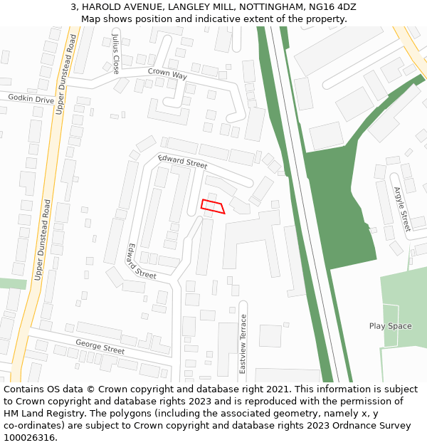3, HAROLD AVENUE, LANGLEY MILL, NOTTINGHAM, NG16 4DZ: Location map and indicative extent of plot
