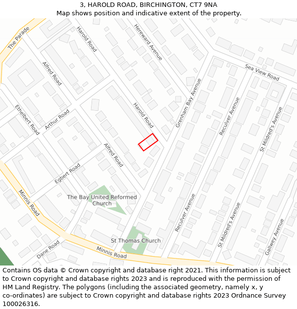 3, HAROLD ROAD, BIRCHINGTON, CT7 9NA: Location map and indicative extent of plot