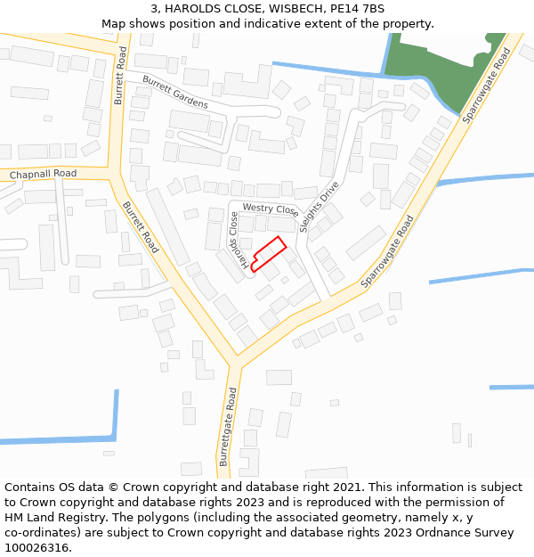 3, HAROLDS CLOSE, WISBECH, PE14 7BS: Location map and indicative extent of plot