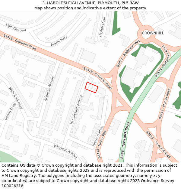 3, HAROLDSLEIGH AVENUE, PLYMOUTH, PL5 3AW: Location map and indicative extent of plot