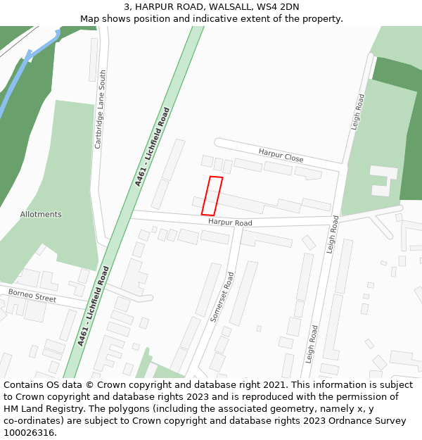 3, HARPUR ROAD, WALSALL, WS4 2DN: Location map and indicative extent of plot