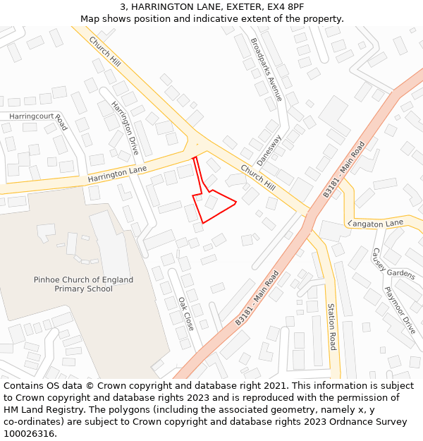 3, HARRINGTON LANE, EXETER, EX4 8PF: Location map and indicative extent of plot