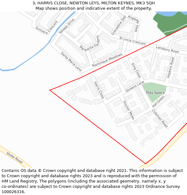 3, HARRIS CLOSE, NEWTON LEYS, MILTON KEYNES, MK3 5QH: Location map and indicative extent of plot