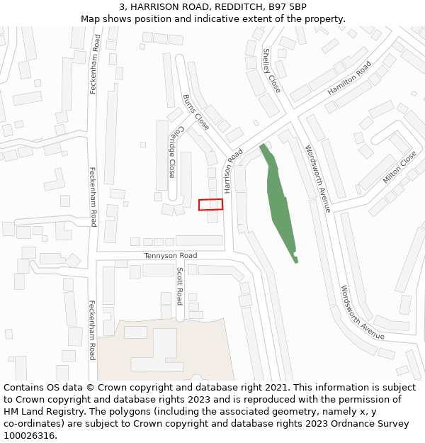 3, HARRISON ROAD, REDDITCH, B97 5BP: Location map and indicative extent of plot