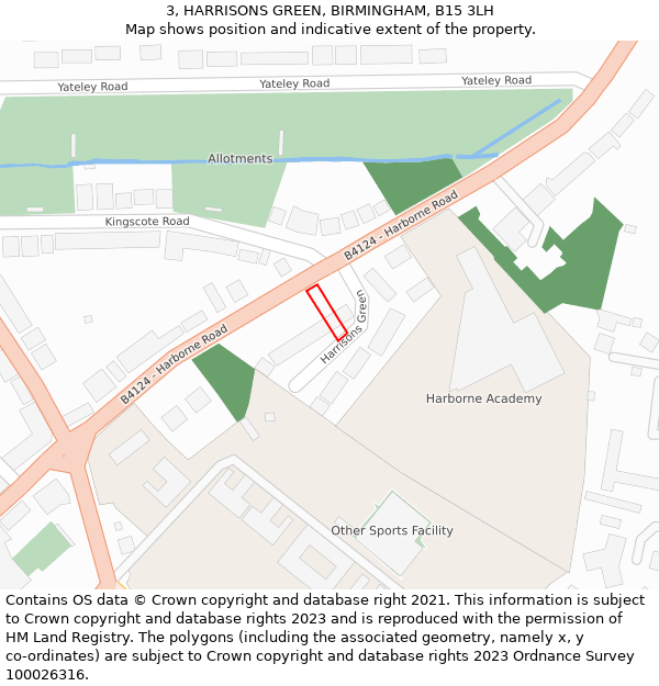 3, HARRISONS GREEN, BIRMINGHAM, B15 3LH: Location map and indicative extent of plot