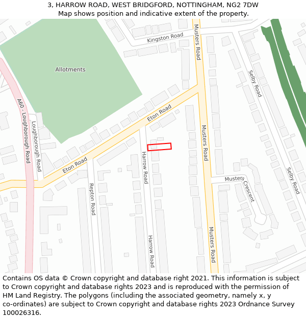 3, HARROW ROAD, WEST BRIDGFORD, NOTTINGHAM, NG2 7DW: Location map and indicative extent of plot