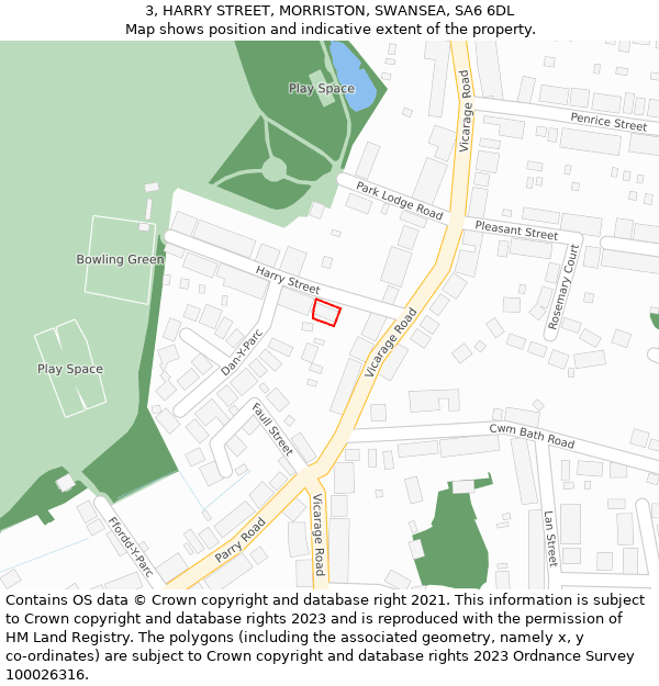 3, HARRY STREET, MORRISTON, SWANSEA, SA6 6DL: Location map and indicative extent of plot