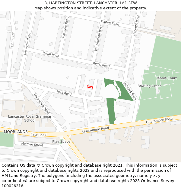 3, HARTINGTON STREET, LANCASTER, LA1 3EW: Location map and indicative extent of plot