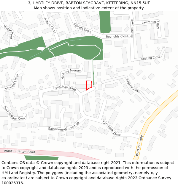 3, HARTLEY DRIVE, BARTON SEAGRAVE, KETTERING, NN15 5UE: Location map and indicative extent of plot