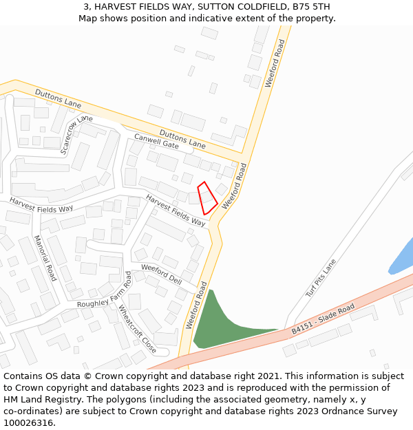 3, HARVEST FIELDS WAY, SUTTON COLDFIELD, B75 5TH: Location map and indicative extent of plot