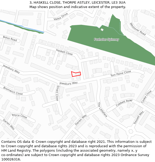 3, HASKELL CLOSE, THORPE ASTLEY, LEICESTER, LE3 3UA: Location map and indicative extent of plot