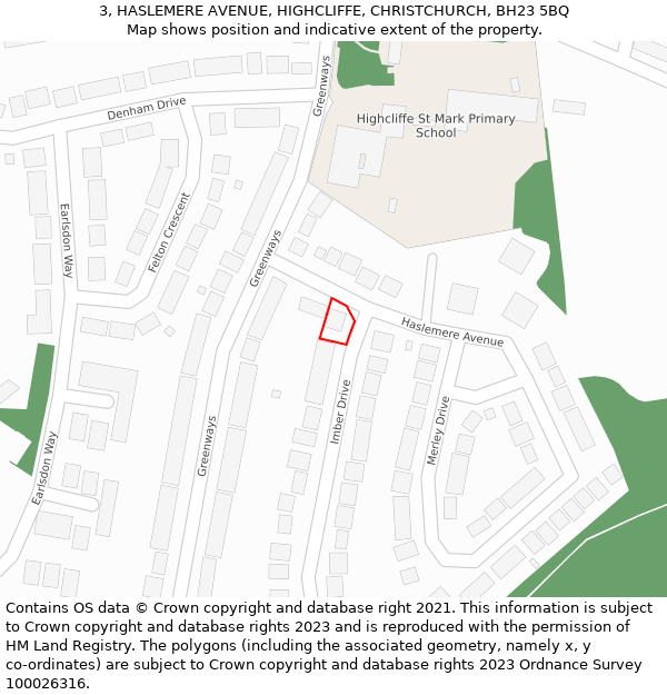 3, HASLEMERE AVENUE, HIGHCLIFFE, CHRISTCHURCH, BH23 5BQ: Location map and indicative extent of plot