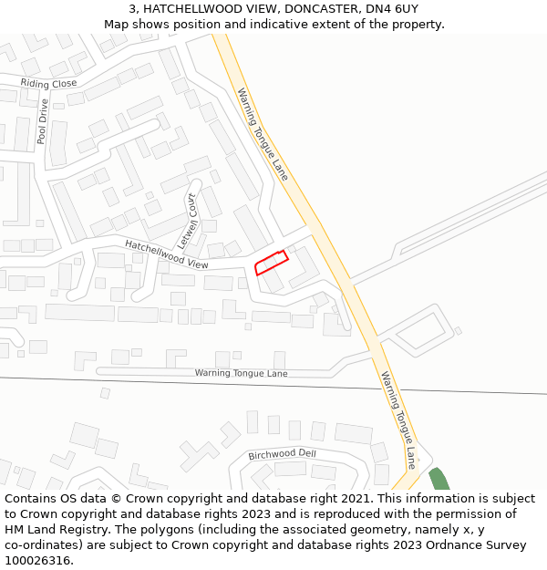 3, HATCHELLWOOD VIEW, DONCASTER, DN4 6UY: Location map and indicative extent of plot