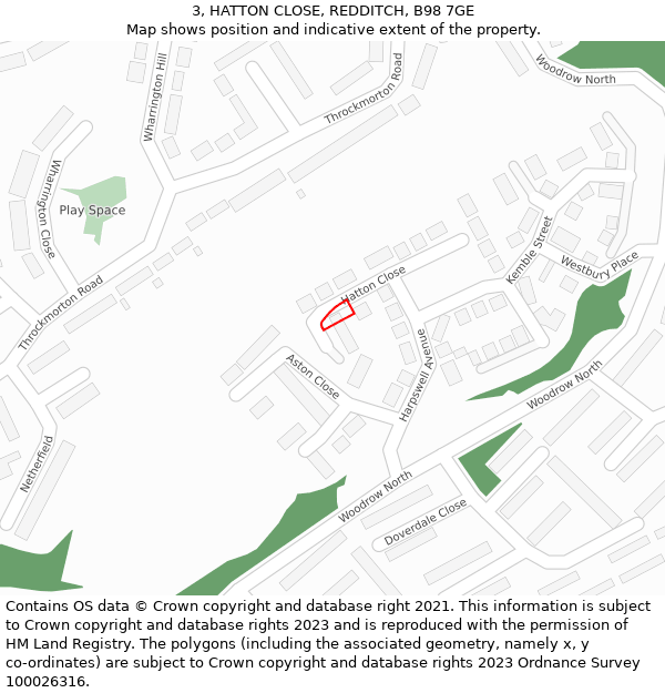 3, HATTON CLOSE, REDDITCH, B98 7GE: Location map and indicative extent of plot