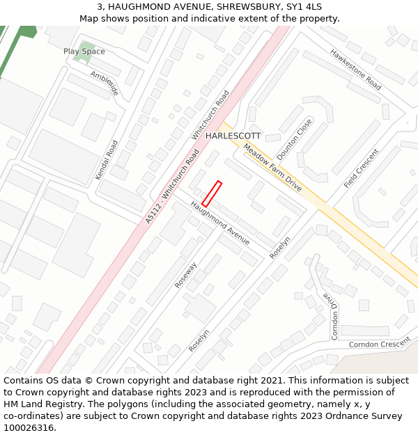 3, HAUGHMOND AVENUE, SHREWSBURY, SY1 4LS: Location map and indicative extent of plot