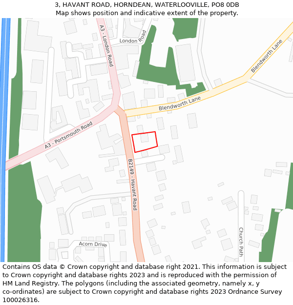 3, HAVANT ROAD, HORNDEAN, WATERLOOVILLE, PO8 0DB: Location map and indicative extent of plot