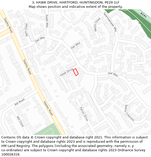 3, HAWK DRIVE, HARTFORD, HUNTINGDON, PE29 1LF: Location map and indicative extent of plot