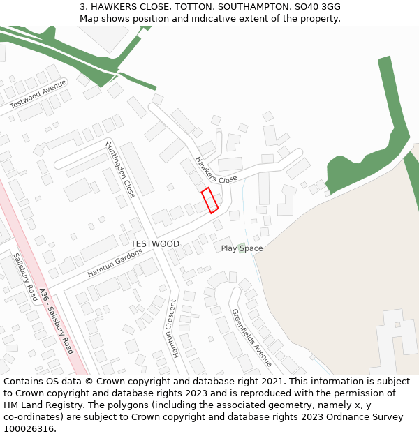 3, HAWKERS CLOSE, TOTTON, SOUTHAMPTON, SO40 3GG: Location map and indicative extent of plot