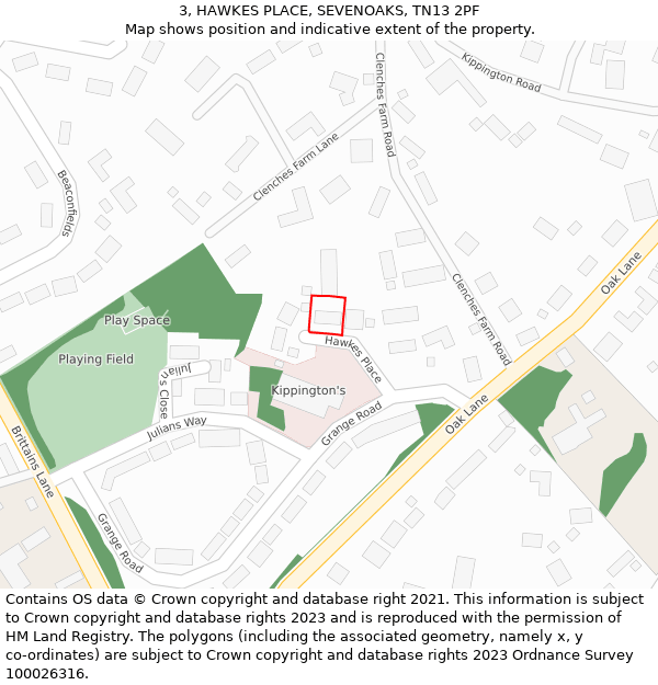 3, HAWKES PLACE, SEVENOAKS, TN13 2PF: Location map and indicative extent of plot