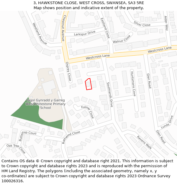 3, HAWKSTONE CLOSE, WEST CROSS, SWANSEA, SA3 5RE: Location map and indicative extent of plot