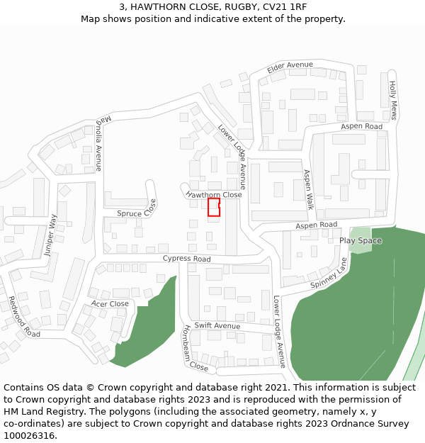 3, HAWTHORN CLOSE, RUGBY, CV21 1RF: Location map and indicative extent of plot