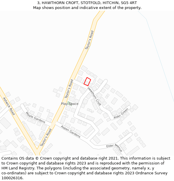 3, HAWTHORN CROFT, STOTFOLD, HITCHIN, SG5 4RT: Location map and indicative extent of plot