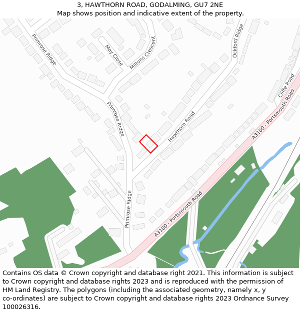 3, HAWTHORN ROAD, GODALMING, GU7 2NE: Location map and indicative extent of plot