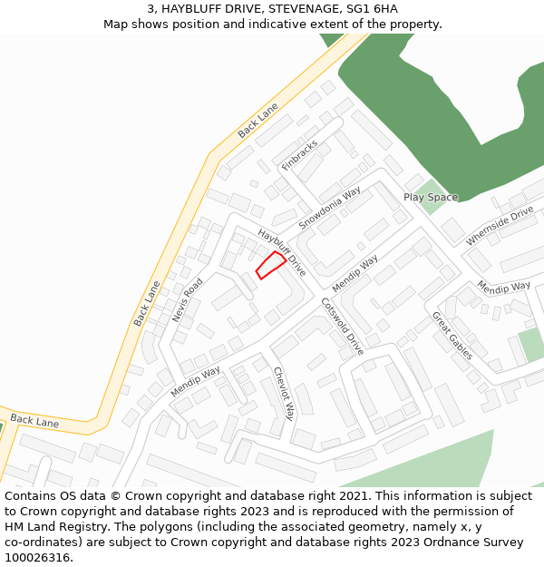 3, HAYBLUFF DRIVE, STEVENAGE, SG1 6HA: Location map and indicative extent of plot