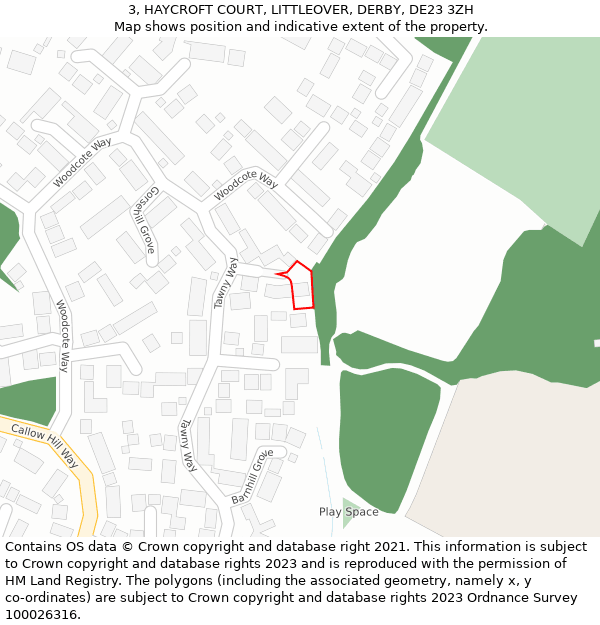 3, HAYCROFT COURT, LITTLEOVER, DERBY, DE23 3ZH: Location map and indicative extent of plot