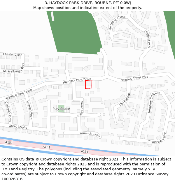 3, HAYDOCK PARK DRIVE, BOURNE, PE10 0WJ: Location map and indicative extent of plot