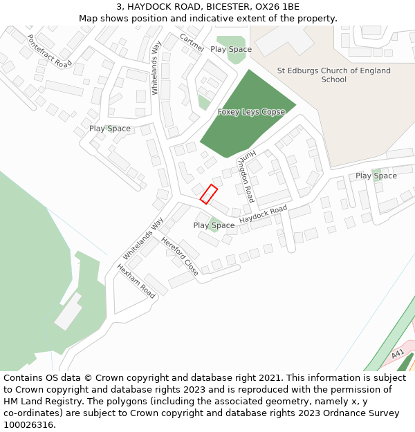 3, HAYDOCK ROAD, BICESTER, OX26 1BE: Location map and indicative extent of plot