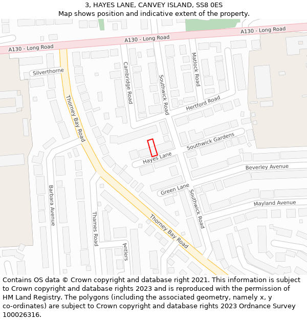 3, HAYES LANE, CANVEY ISLAND, SS8 0ES: Location map and indicative extent of plot