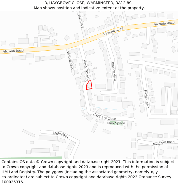 3, HAYGROVE CLOSE, WARMINSTER, BA12 8SL: Location map and indicative extent of plot