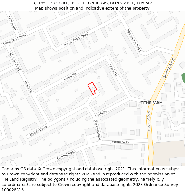 3, HAYLEY COURT, HOUGHTON REGIS, DUNSTABLE, LU5 5LZ: Location map and indicative extent of plot