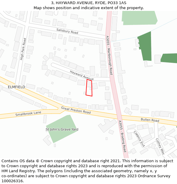 3, HAYWARD AVENUE, RYDE, PO33 1AS: Location map and indicative extent of plot