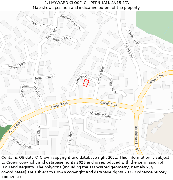 3, HAYWARD CLOSE, CHIPPENHAM, SN15 3FA: Location map and indicative extent of plot