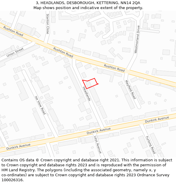 3, HEADLANDS, DESBOROUGH, KETTERING, NN14 2QA: Location map and indicative extent of plot