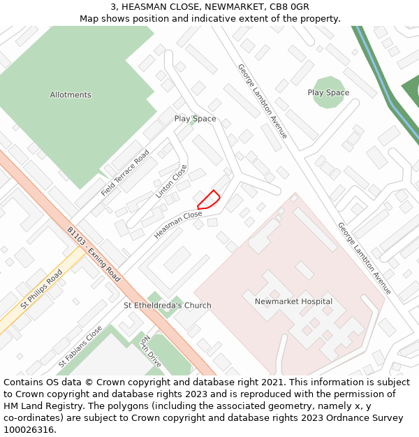 3, HEASMAN CLOSE, NEWMARKET, CB8 0GR: Location map and indicative extent of plot