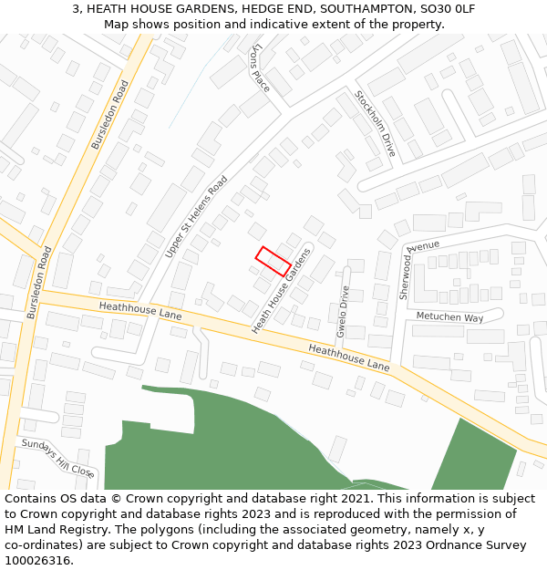 3, HEATH HOUSE GARDENS, HEDGE END, SOUTHAMPTON, SO30 0LF: Location map and indicative extent of plot