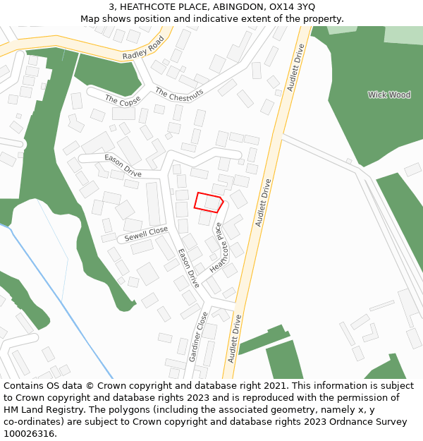 3, HEATHCOTE PLACE, ABINGDON, OX14 3YQ: Location map and indicative extent of plot