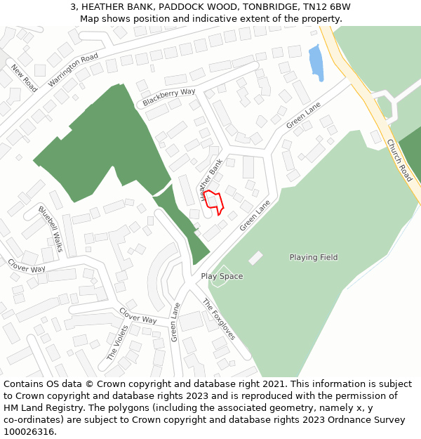 3, HEATHER BANK, PADDOCK WOOD, TONBRIDGE, TN12 6BW: Location map and indicative extent of plot