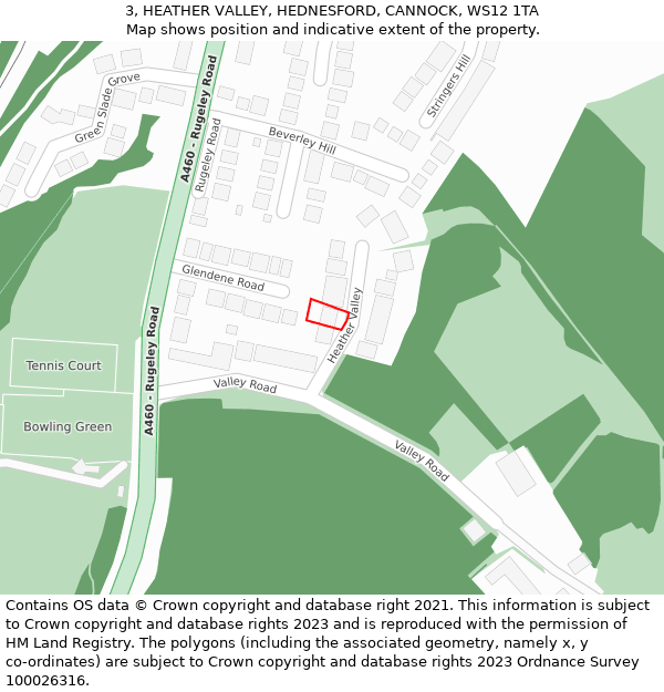 3, HEATHER VALLEY, HEDNESFORD, CANNOCK, WS12 1TA: Location map and indicative extent of plot