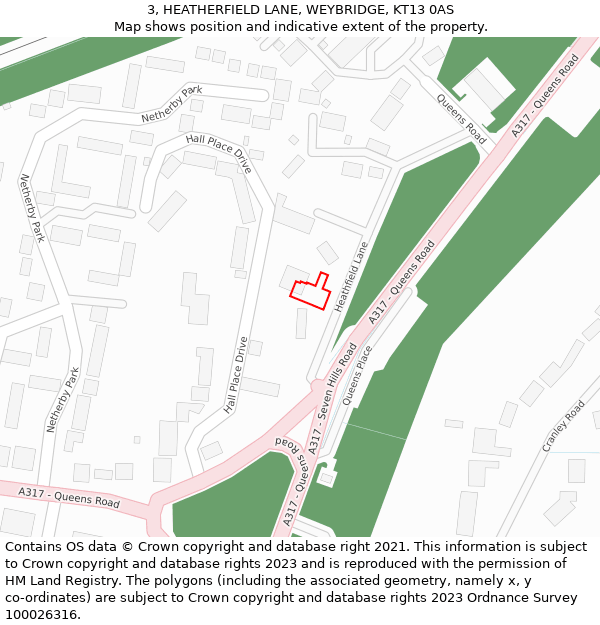 3, HEATHERFIELD LANE, WEYBRIDGE, KT13 0AS: Location map and indicative extent of plot