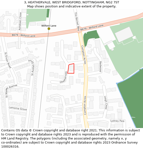 3, HEATHERVALE, WEST BRIDGFORD, NOTTINGHAM, NG2 7ST: Location map and indicative extent of plot