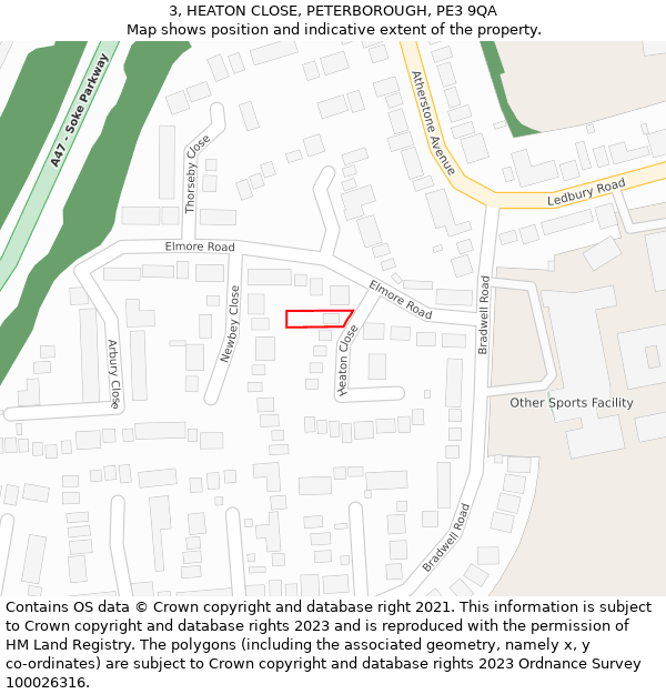 3, HEATON CLOSE, PETERBOROUGH, PE3 9QA: Location map and indicative extent of plot