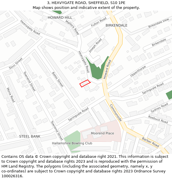 3, HEAVYGATE ROAD, SHEFFIELD, S10 1PE: Location map and indicative extent of plot