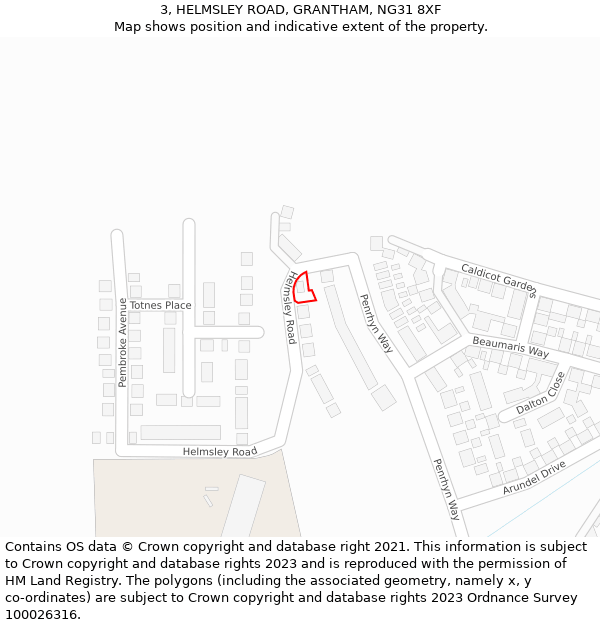 3, HELMSLEY ROAD, GRANTHAM, NG31 8XF: Location map and indicative extent of plot