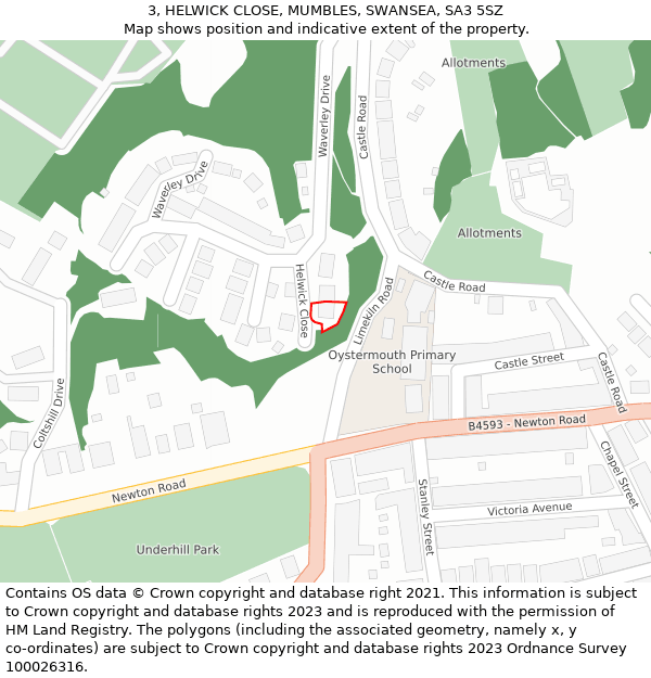 3, HELWICK CLOSE, MUMBLES, SWANSEA, SA3 5SZ: Location map and indicative extent of plot