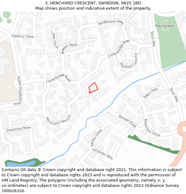 3, HENCHARD CRESCENT, SWINDON, SN25 1BD: Location map and indicative extent of plot